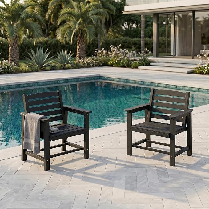 5-Piece Outdoor Dining Set for 4,Black | HDPE table, chairs included, umbrella hole design, weather-resistant furniture, perfect for balcony, deck, backyard