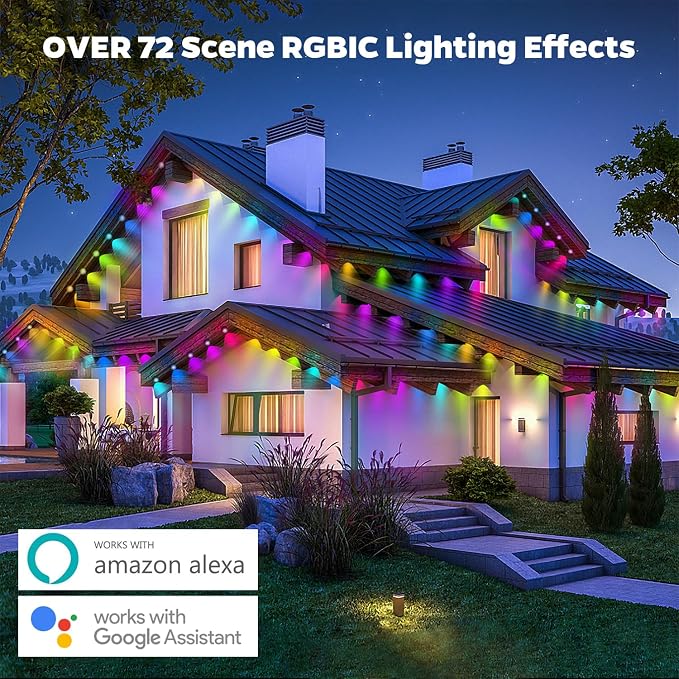 Permanent Outdoor Lights, 100FT Smart Rainbow RGB with 72 LEDs, App Control Remote with DIY Modes, IP67 Waterproof Eaves Lighting for Holiday, Garden Decor, Christmas, Party,Halloween,Roof,