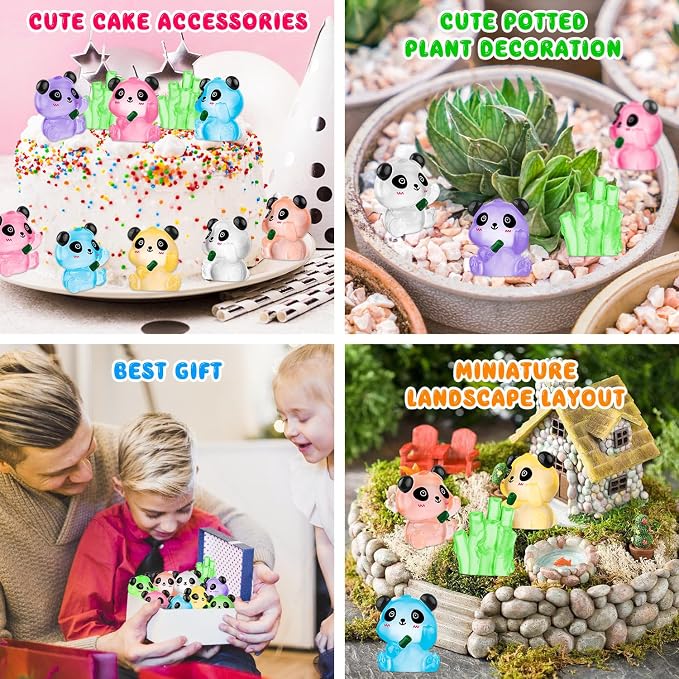 18PCS Luminous Mini Resin Panda Figurines with 2 Bamboos for Dollhouse | Cute Panda Figurines Miniature, Glow in The Dark Mini Panda Bamboo Bulk, Cake Topper, Micro Landscape, Garden DIY