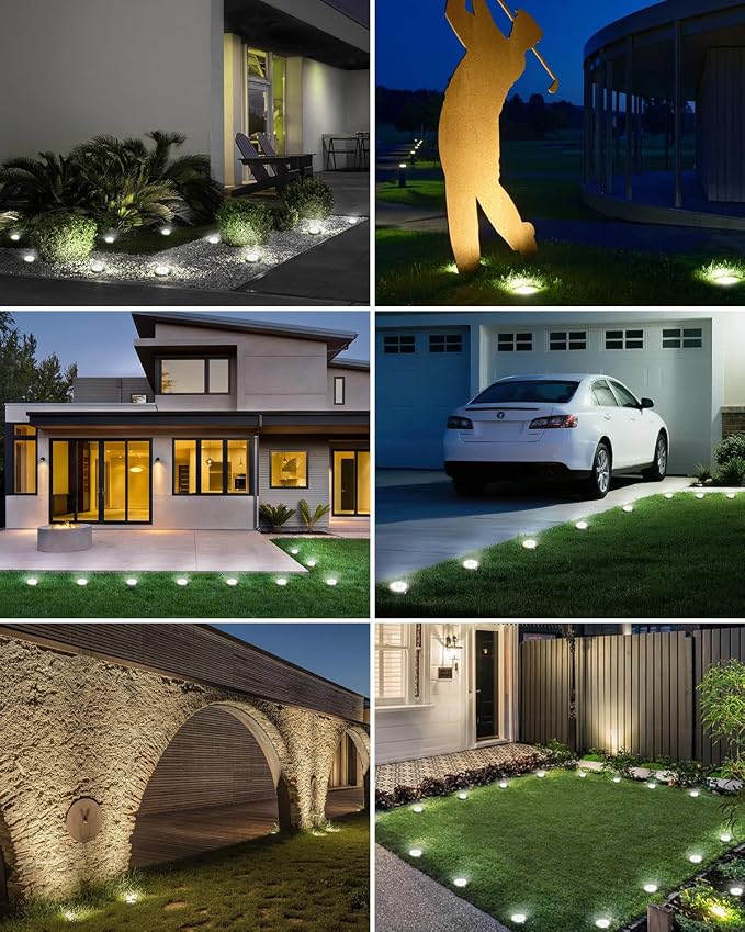 btfarm 16 Pack Solar Lights Outdoor, 8 LED Solar Ground Lights IP65 Waterproof Flat Solar Disc Light, Pathway Lights for Garden Lawn Patio Yard Path Landscape, Cool White
