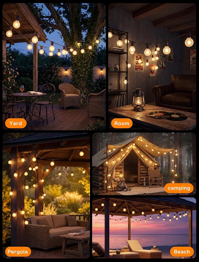 SUNSGNE 25Ft Outdoor Edison String Lights G40 Globe String Lights with 27 Frosted White Bulbs, Waterproof Connectable Hanging String Light for Christmas Patio House Backyard Balcony Party, Brown Wire