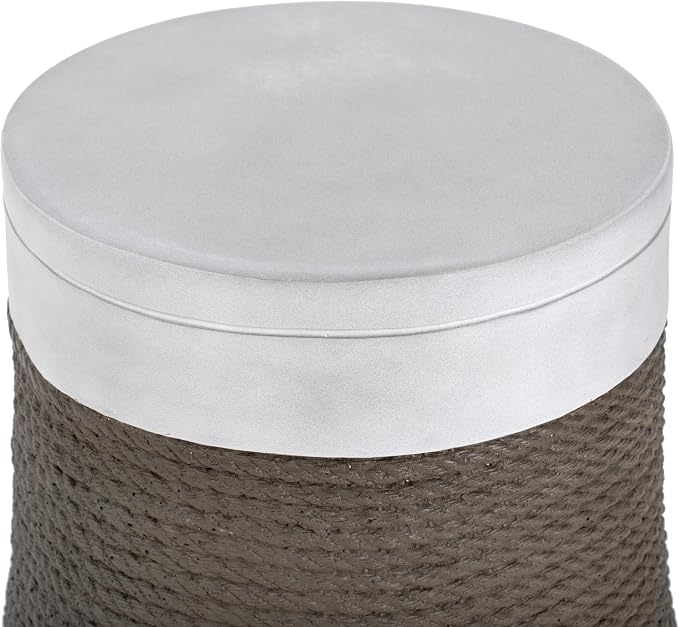 Concrete Outdoor Side Table with Rope Detail, Round Accent Table, Modern Patio End Table for Backyard Garden Balcony Living Room