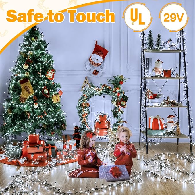 Ollny Cluster Lights Christmas 1000LED 49FT, Cool White Christmas Tree Lights 8 Modes Timer Remote, Waterproof String Lights for Outdoor Indoor Outside Garland Xmas Decorations