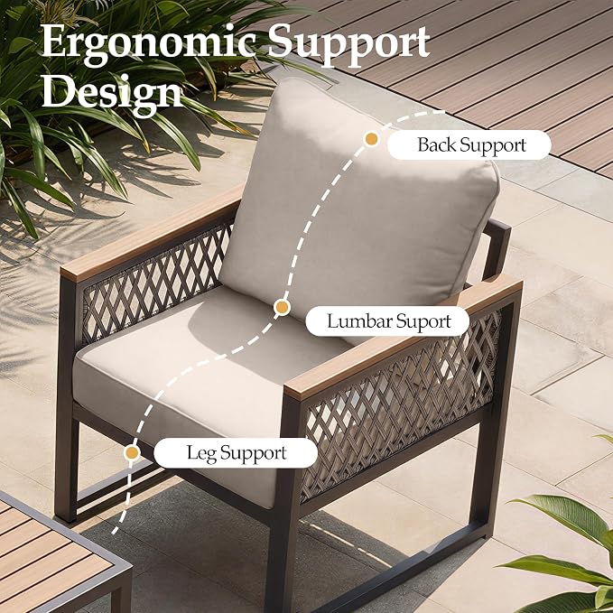 UPHA 7 Pieces Patio Furniture Set with 56" Propane Gas Fire Pit Table, Metal Outdoor Sectional Couch Set with Loveseat & 3-Seat Sofa, Modern Patio Conversation Set for Porch Balcony Deck, Beige