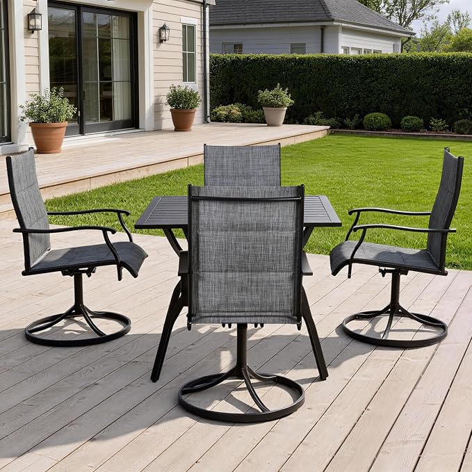 Patio Swivel Rocker Chairs Set of 4,Outdoor Dining Chairs High Back,15° Gentle Rocking Patio Chair with Padded Textilene, Metal Frame for Poolside Lawn Garden,Grey(4 PCS)