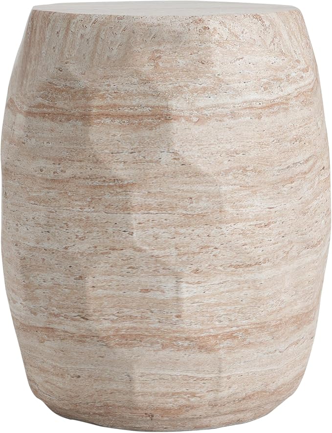 Outdoor Side Table 15.25" Drum Shape Concrete Side Table, Patio Tables for Outside Decorative Garden Stools, No Assembly Accent Table for Patio Porch Living Room, Beige