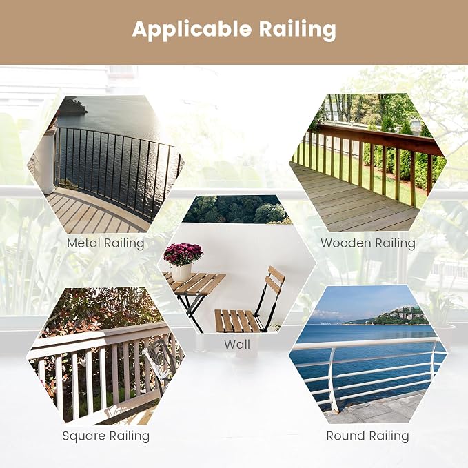 Giantex Outdoor Folding Hanging Table with 5-Level Height, Anti-Rust Coated, Suits for 1.4” -4” Railings, Space-Saving Balcony Side Railing Table for Indoors Outdoors