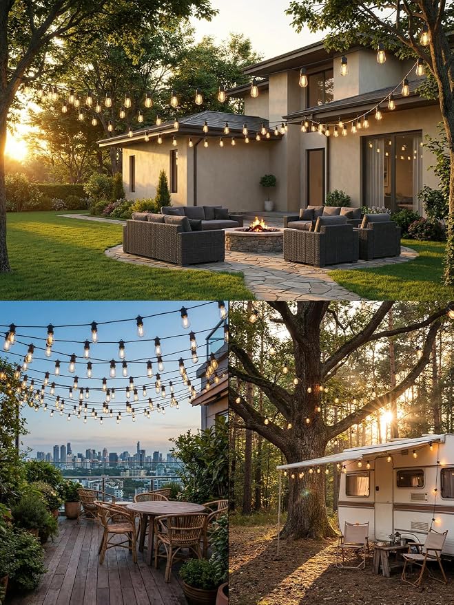 S14 Outdoor String Lights 100FT, Waterproof Patio Lights with 35 Shatterproof LED Bulbs (2 Spare), UL Certified Commercial Grade Black Wire Hanging Lights for Outdoor, Indoor, Backyard, Porch