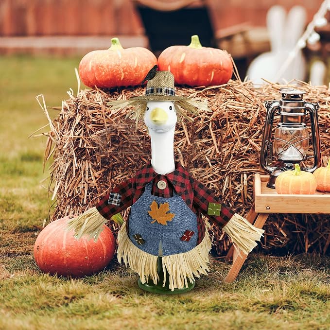 Scarecrow Porch Goose Outfits for 23 Inch Lawn Statue, Costume for Plastic/Cement Goose Statue, Seasonal Fall Sculpture Clothes for Garden Yard Patio Party Decoration