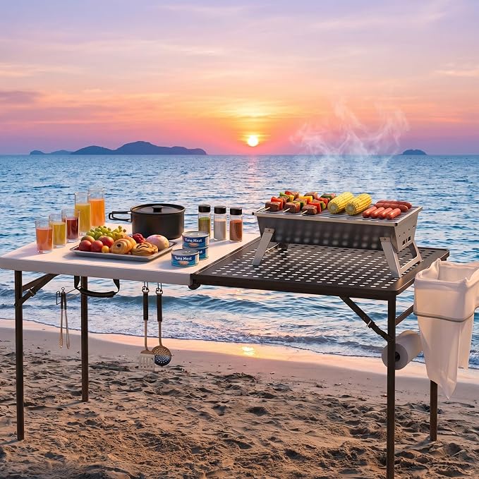 Folding Table and Chair Sets for Picnic Camping, 5ft Folding Table with 4 Pack Folding Chair Portable Outdoor Table and Chair Set Foldable Chair for Patio, Garden, Party, Wedding