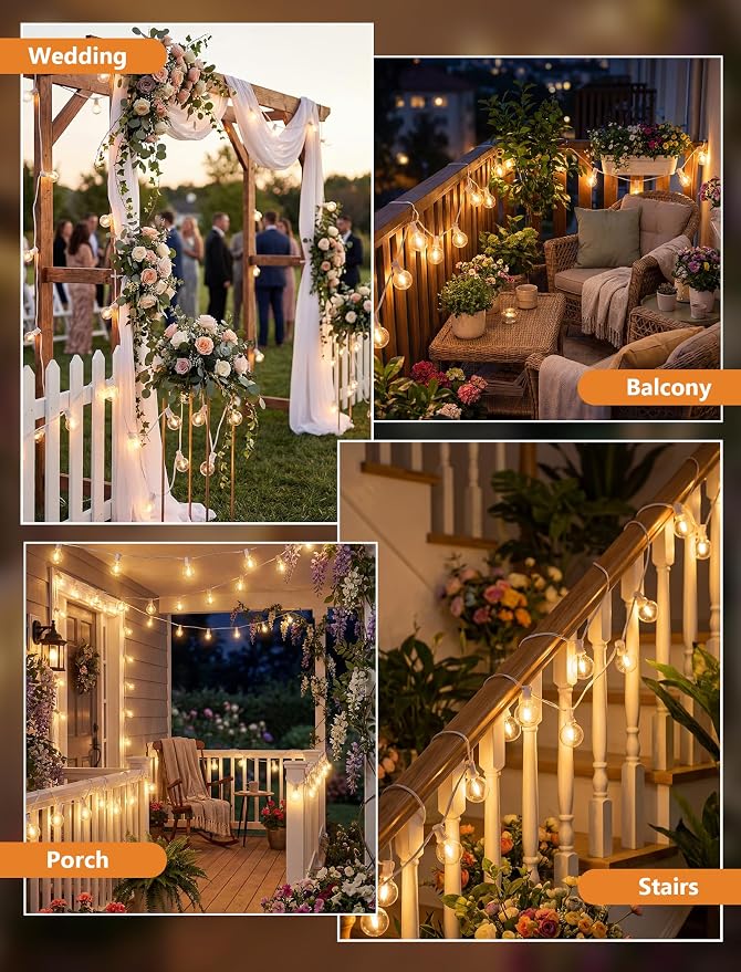 GOOTHY LED Outdoor String Lights Waterproof, 50Ft G40 Globe Patio Light Plug in with 52 Shatterproof Bulbs, Hanging Outdoor Lights for Backyard Garden Bistro Balcony Party Wedding Decor, White Wire