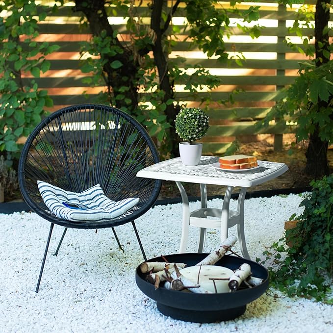 VINGLI 21" Cast Aluminum All Weather Round Patio Coffee Table Porch Bistro End Table (White)