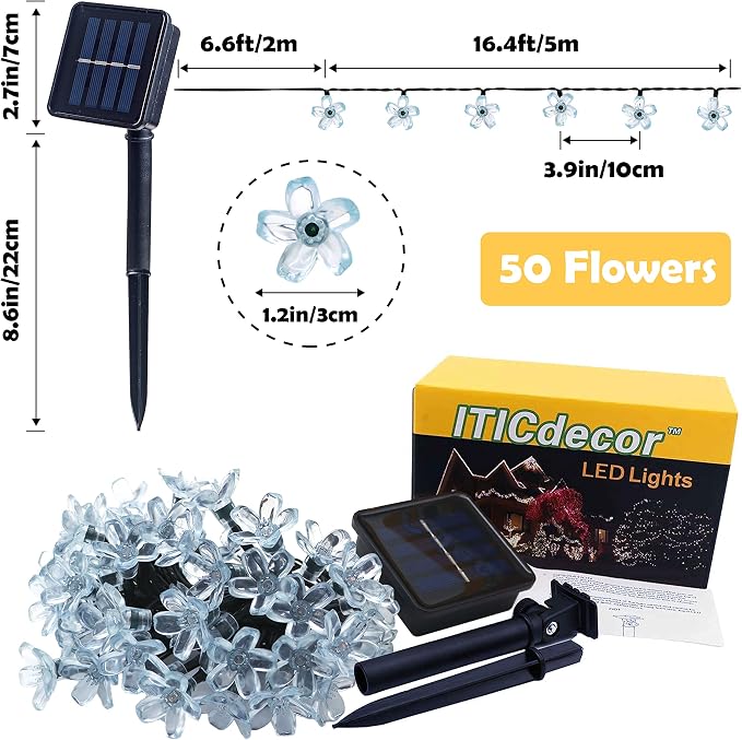 ITICdecor Solar Flower String Lights - Green Outdoor Waterproof 50 LED St. Patrick's Day Fairy Lights for Garden, Patio, Fence, Yard (Green)