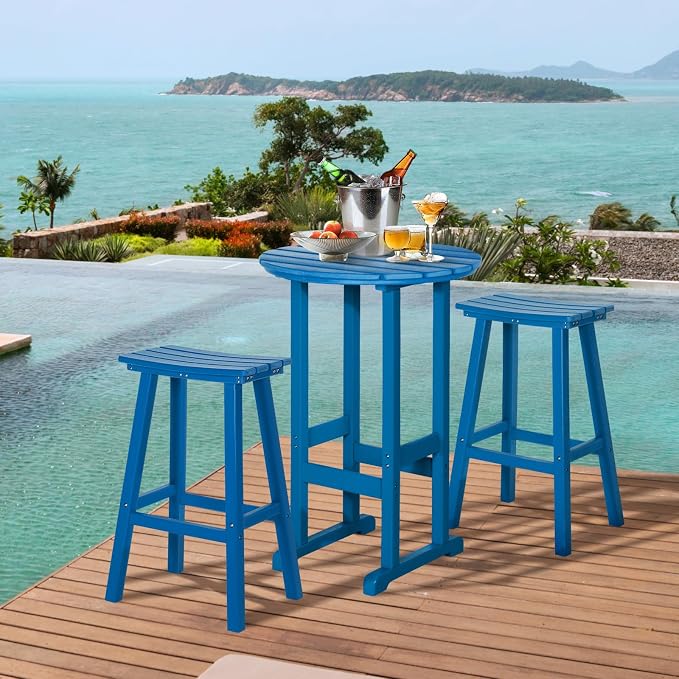 nalone Outdoor Bar Table and Chairs Set, HDPE Bar Table with Bar Stools Set of 2, Patio Table Pub Height Dining Table for Deck, Porch, Backyard, Garden