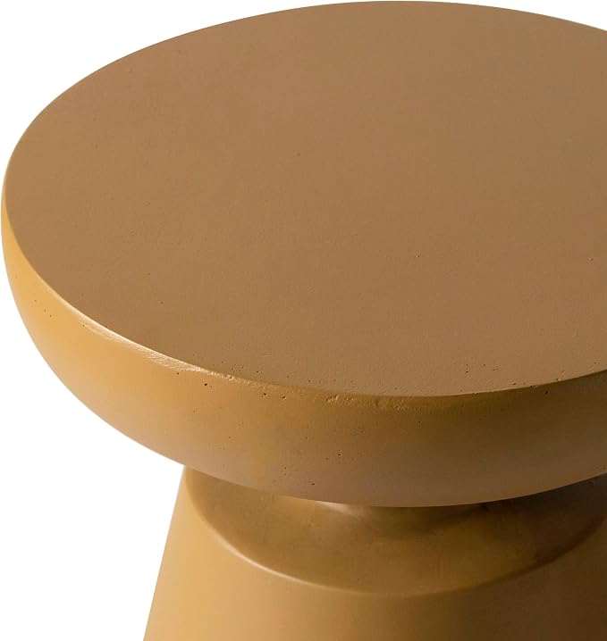 LeisureMod Minimalist Modern Side Table Round Fiberstone Tabletop Pedestal Base, Accent Table for Home Patio Living Room Weather-Resistant Isle, Brown