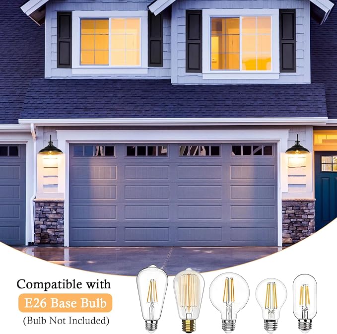 Outdoor Barn Light Fixture, Farmhouse 16 Inch Dome Large Black Exterior Wall Sconce, Industrial Wall Lantern for Porch, House, Garage, Patio, Front, 2 Pack
