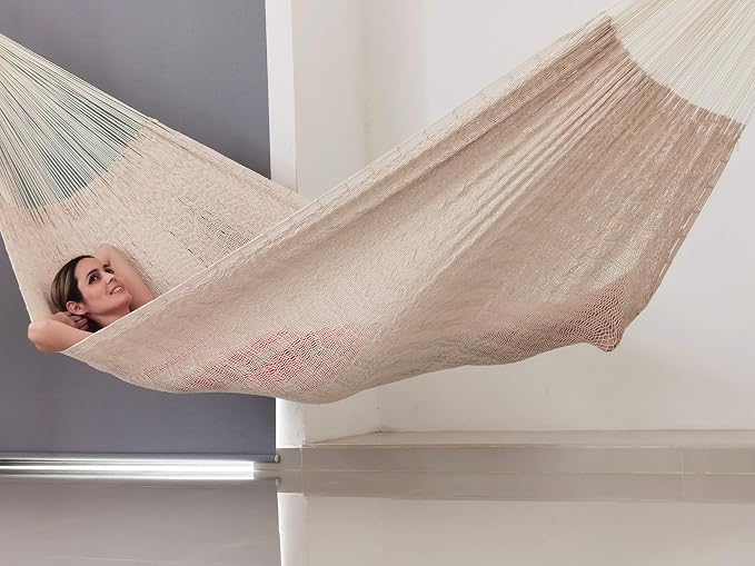 Traditional Mayan Hammock - Hammock Made with Thick Cotton Thread (Natural, Small)