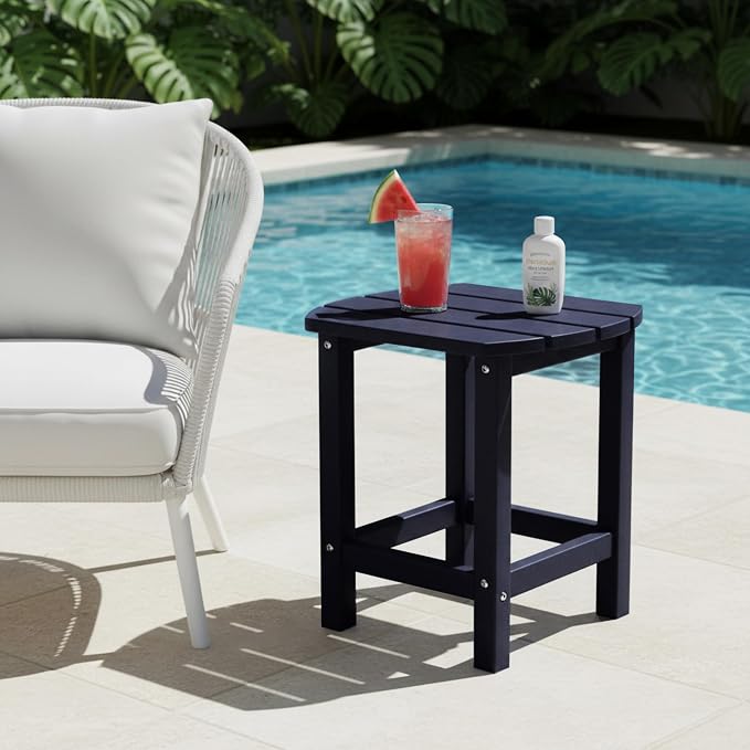 AMILY HDPE Outdoor Side Table, Weather Resistant Patio End Table, Heavy Duty Adirondack Side Table for Garden, Balcony, Poolside, Easy Assembly (Black)