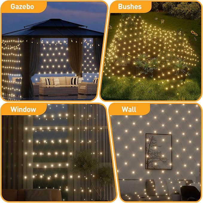 Leisure world 10ft x 10ft 270 LED Net Lights Mesh Fairy String Decorative Outdoor Warm White 8 Modes Net with Remote, Timer for Wedding Christmas Trees, Bushes, Garden, Outdoor Decorations