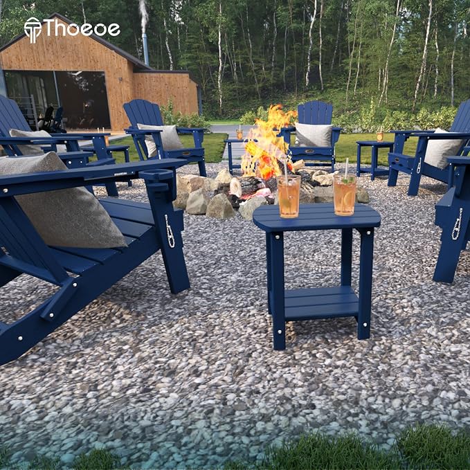 THOEOE Adirondack Outdoor Side Table, 2-Tier Sturdy Patio End Table Weather Resistant, Morden Side Table for Patio, Pool, Porch, Navy Blue