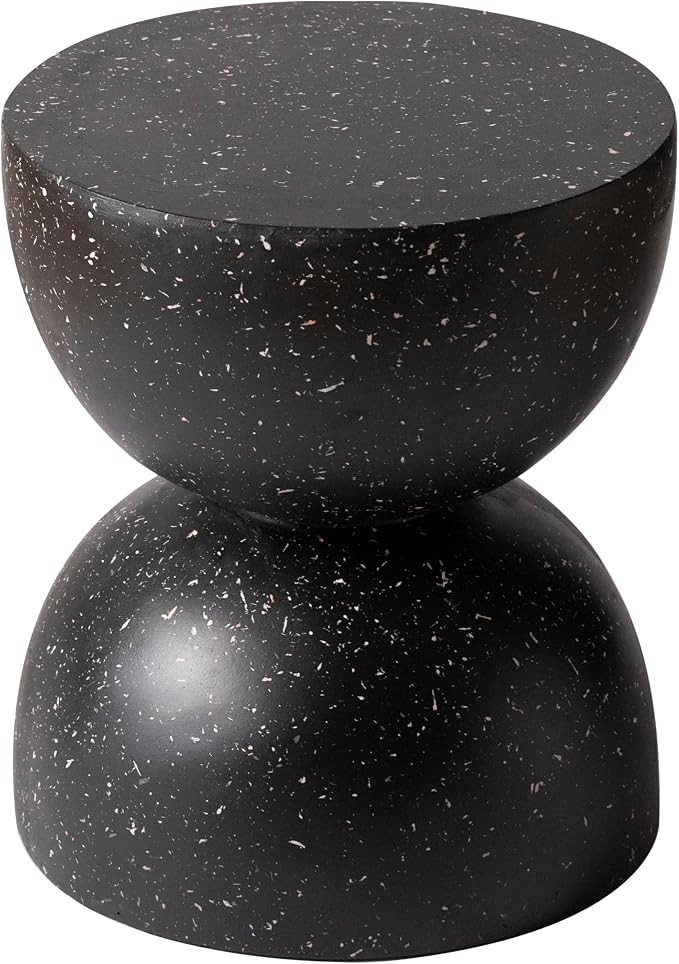 LeisureMod Minimalist Side Table Fiberstone Round Hourglass Accent End Table Stool, Patio Indoor Home Living Room, Weather-Resistant, Sage in Black