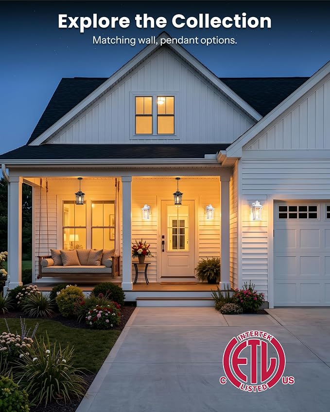 Gleamz Large Porch Lights Outdoor with GFCI Outlet, White Exterior Lighting Fixtures with Dusk to Dawn Sensor, Front Porch Light Wall Mount, Patio Wall Light Fixture for Garden Front Door Coach