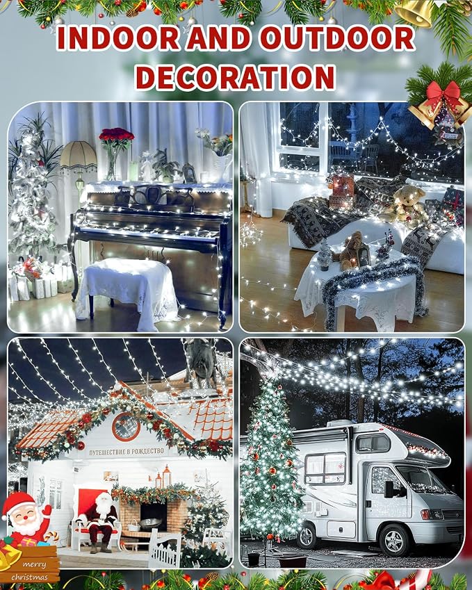 Christmas Lights String Outdoor Indoor, Xmas Tree Decorations Lights, Plug in Twinkle Fairy Light with Remote Timer Dimmable for Room Yard Holiday Party Wedding Decor (Cold White, 403FT 1200 LED)