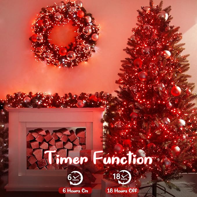 Connectable 240LED Red String Lights Outdoor/Indoor, Extendable Plug in Twinkle Fairy Lights Waterproof with 8 Modes&Timer Function for Garden Bedroom Patio Tree Christmas Decorations