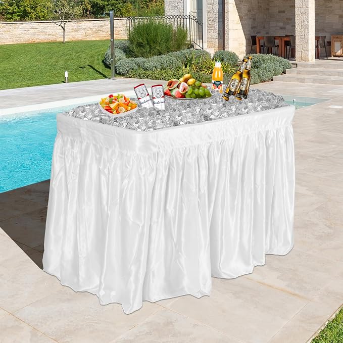 4FT Ice Cooler Table, Outdoor Deep Ice Table w/Matching Skirt, Powder Coated Metal Legs, Patio Ice Tables for Parties with Drain, Party Ice Bin Table for Wedding, Tailgating, Camping & Picnic