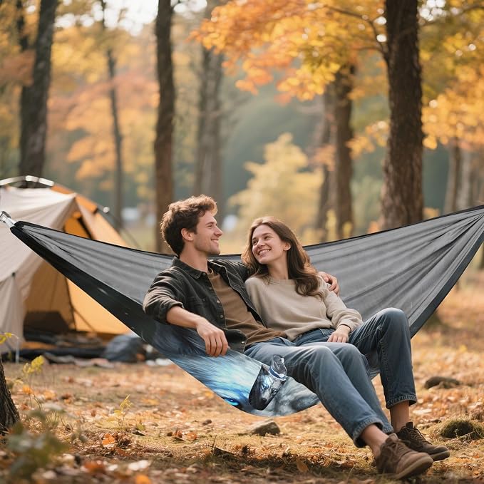 Wolf Camping Hammock, Portable Lightweight Single Hammock with Tree Straps and Aluminum Carabiners, 114" x 54" Travel Hammock for Hiking Backpacking Beach