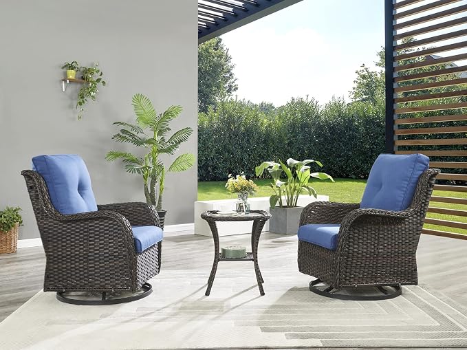 Rilyson Patio Tables Wicker Side Table - Rattan End Table with Glass Top for Outdoor Outside Patio Porch Deck Square Brown