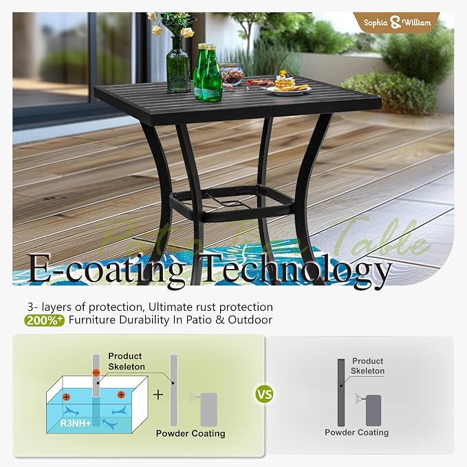 Sophia & William 31" Patio Square Bar Height Table Outdoor Bistro Counter Height Table with Umbrella Hole, 36" Height