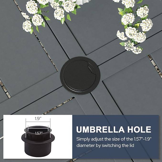 VICLLAX 60" Round Patio Dining Table for 8-10, All Weather Metal Outdoor Table with 1.57" Umbrella Hole and Surdy Frame for Garden Lawn Deck, Dark Grey