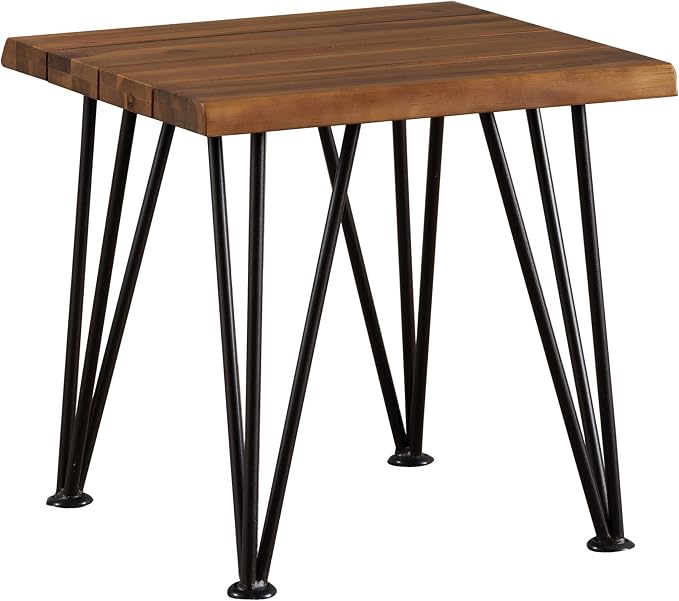 Christopher Knight Home Zion Outdoor Industrial Rustic Iron and Acacia Wood Accent Table, Teak Finish With Rustic Metal