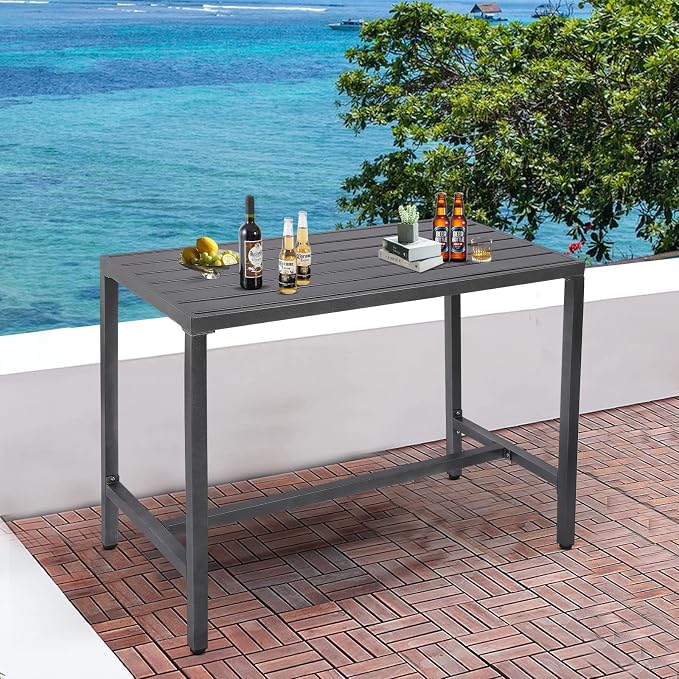 Outdoor Patio Counter Height Bar Table, 47" Rectangle for Patio, Garden, Yard, Balcony, Poolside