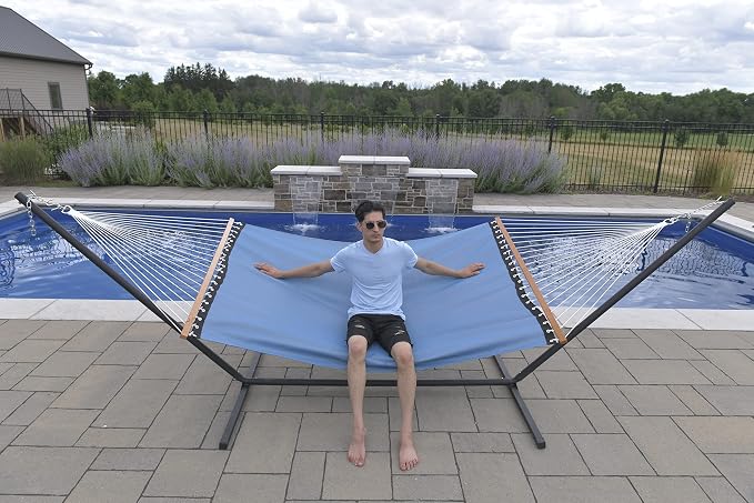 Vivere Quick-Drying Phifertex Fade Resistant Double Poolside Hammock with Spreader Bars (Cape Cod)