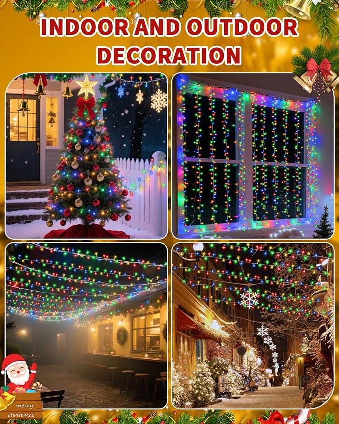 Christmas Lights String Outdoor Indoor, Xmas Tree Decorations Lights, Plug in Twinkle Fairy Light with Remote Timer Dimmable for Room Yard Holiday Party Wedding Decor (Multicolor, 108FT 300 LED)