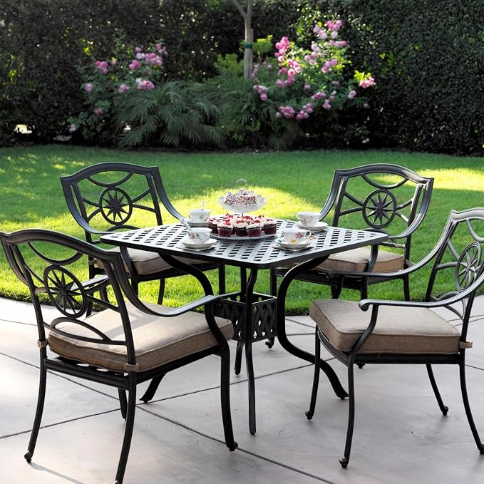 Darlee Ten Star 5 Piece Cast Aluminum Patio Dining Set with Square Table