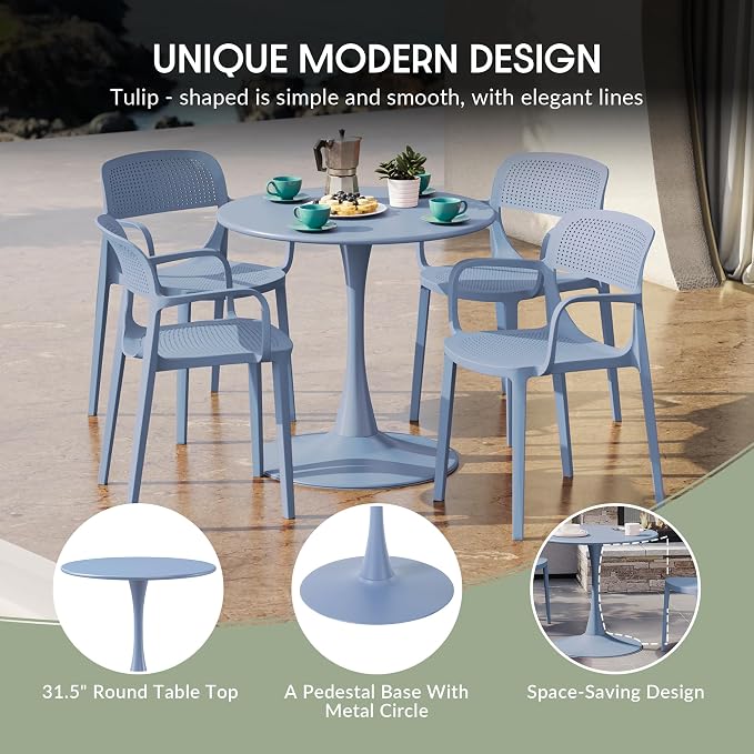WestinTrends Playa 31.5" Round Outdoor Indoor Metal Cocktail Dining Table, French Blue