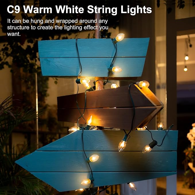 TIORIY Outdoor Warm Christmas Pathway Lights, 24.2ft 20 Lights with Stakes, Outside Walkway Marker, C9 Christmas Decor, Driveway Decorations, Waterproof, Hanging or Plugging