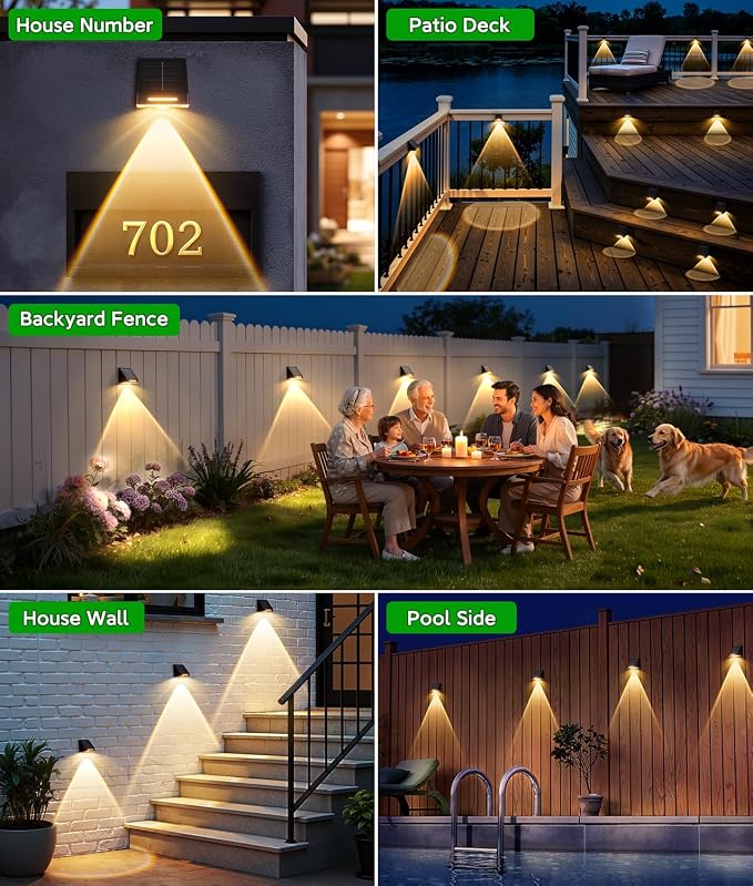 KOOPER Solar Fence Lights Outdoor Waterproof 20 Pack, Solar Fence Lights with Ultra-Bright LED Lens, 10 Modes & 9 Colors Outdoor Solar Lights for Fence, Backyard, Railing, Patio, Wall, Step, Deck