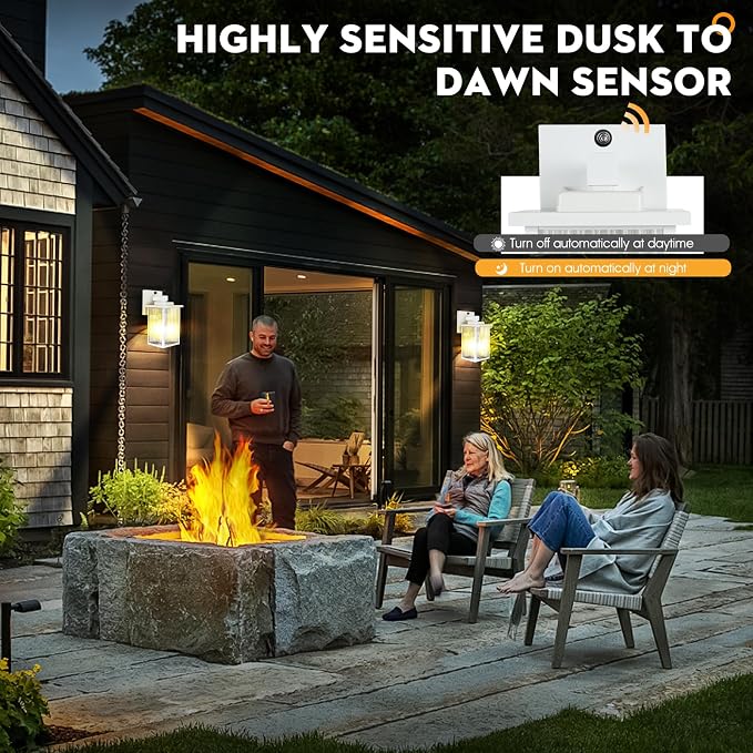 2 Pack White Dusk to Dawn Outdoor Wall Light, Porch Light | Auto On/Off, Rust-Resistant Metal Frame, Tempered Glass, Easy DIY Install on Porch, Garage
