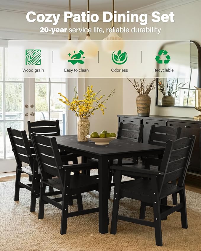 YEFU Outdoor Dining Chairs Set of 6: All-Weather Outdoor Chairs Set of 6 with Wide Seat and Armrests - Heavy-Duty Furniture Set Modern Patio Dining Chair for Outside/Deck/Pool 350lbs Capacity Black