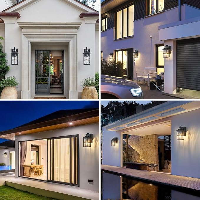 Porch Lights with GFCI Outlet with Remote | Dusk to Dawn Motion Sensor Outdoor Light, Upgraded 4 Lighting Modes Exterior Fixture Outside Lights for House Patio Garage