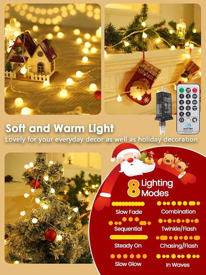 2PK 400LED 152FT Connectable Globe String Lights Indoor Bedroom Warm White | Classroom String Lights Plug in, 8 Modes & Remote, Hanging Fairy Light for Classroom Christmas Room Party Outdoor Decor