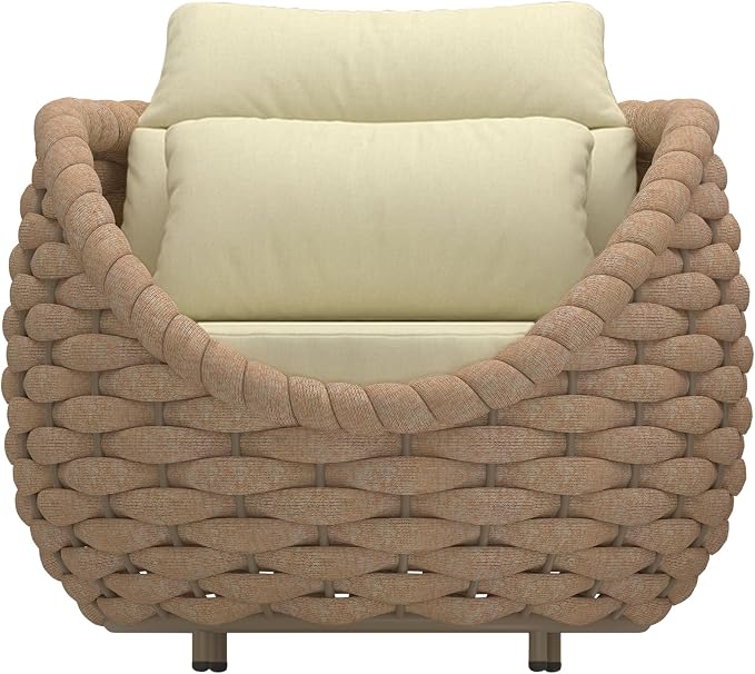 TWT Outdoor Patio Furniture Set-5 Pieces Aluminum Sectional Sofa, Metal Patio Conversation Set with Loveseat & Armchair, Textile Rope and Coffee Table, Light Brown