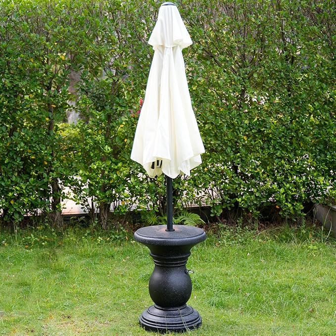 Outdoor Patio Umbrella Side Tables, Heavy Duty Table with Umbrella Hole for Porch, Umbrella Stand Base with Hand-Turn Tightening Knob, Garden Coffee Table, Black