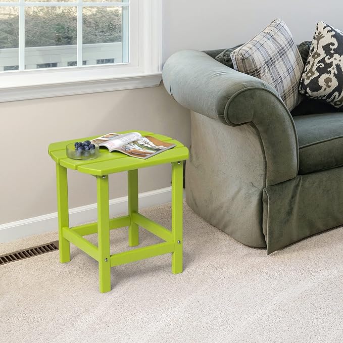 TORVA Patio Adirondack Side Table, Outdoor End Tables All-Weather Resistant HDPE Humidity-Proof Long Time Use for Deck, Lawn,Garden, Porch, Backyard End Table(Lemon Green Color-1 Tier)