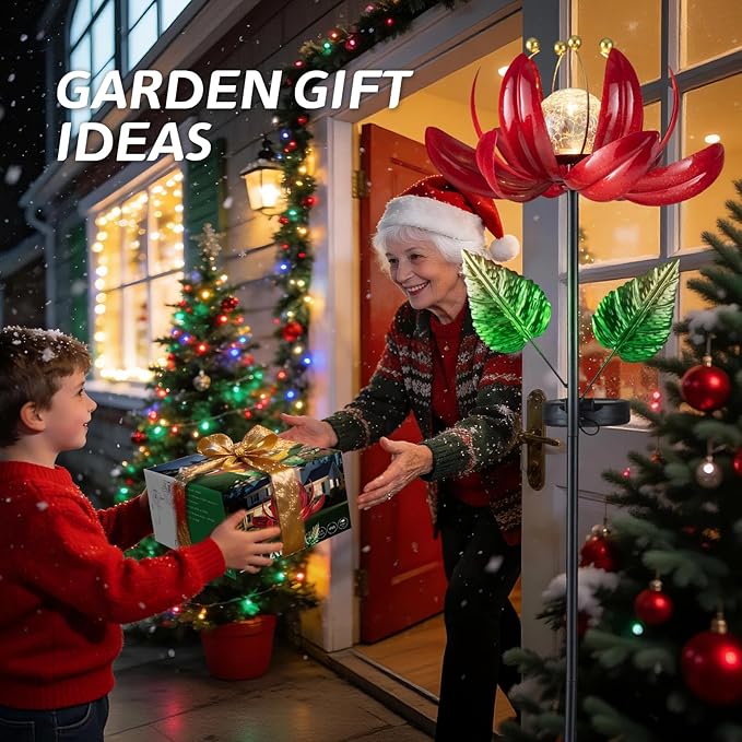 AIINY Solar Lights Outdoor Garden Decor, Solar Wind Spinner Yard Decorations Gifts for Outside, Lotus Windmill Pathway with LED Cracked Crystal Ball Waterproof Flower Sculpture for Patio Lawn