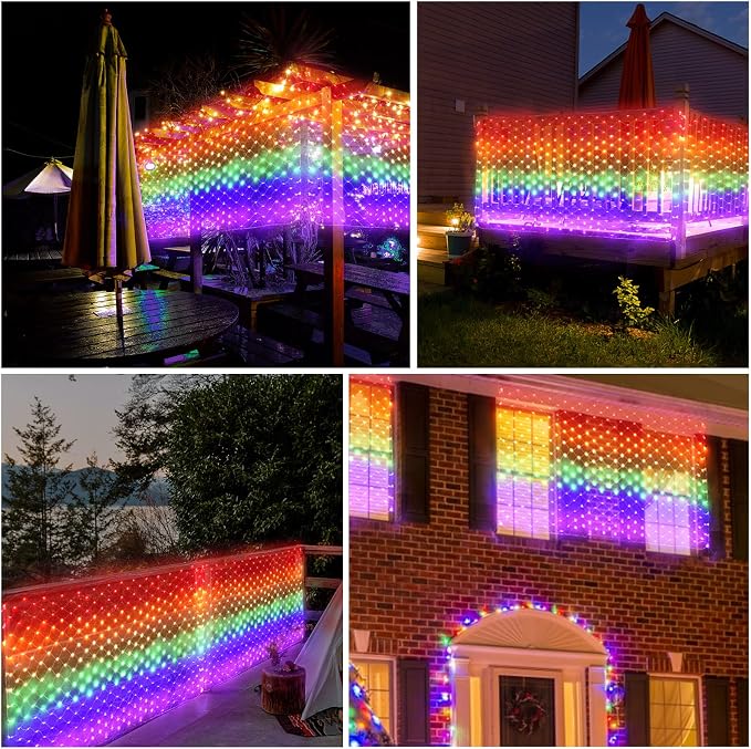 Leisure world Rainbow Pride Flag Lights 384 LEDs – 6.6ft x 3.3ft Waterproof Net Light with 8 Modes for Yard, Garden, Pride Month & Party Decor
